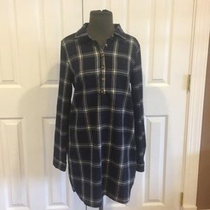 Blue and white plaid button up dress